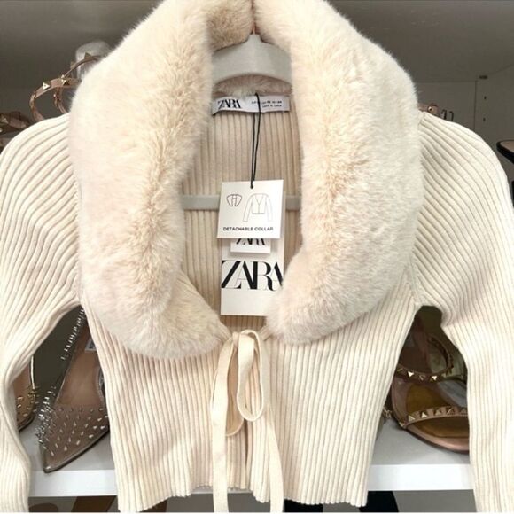 NWT Zara Faux Fur Knit Cardigan Size XS - Picture 9 of 16